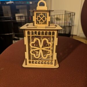 Wooden Lantern with Clover Design